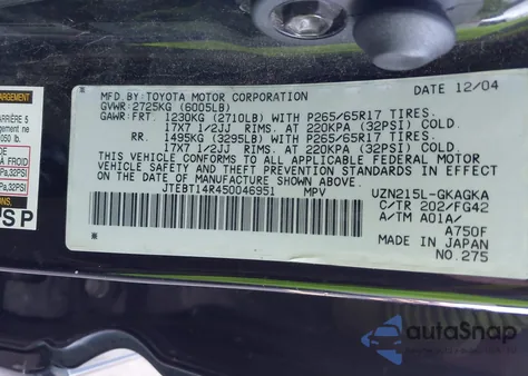 2005 Toyota 4Runner Sr5 V8 from USA, damaged, VIN JTEBT14R450046951